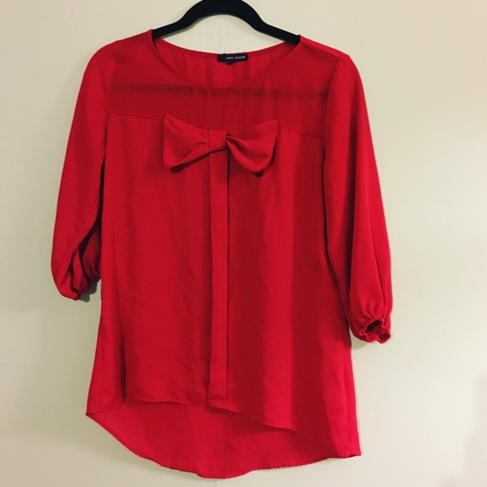 Love Haight Red Bow Blouse Top Medium